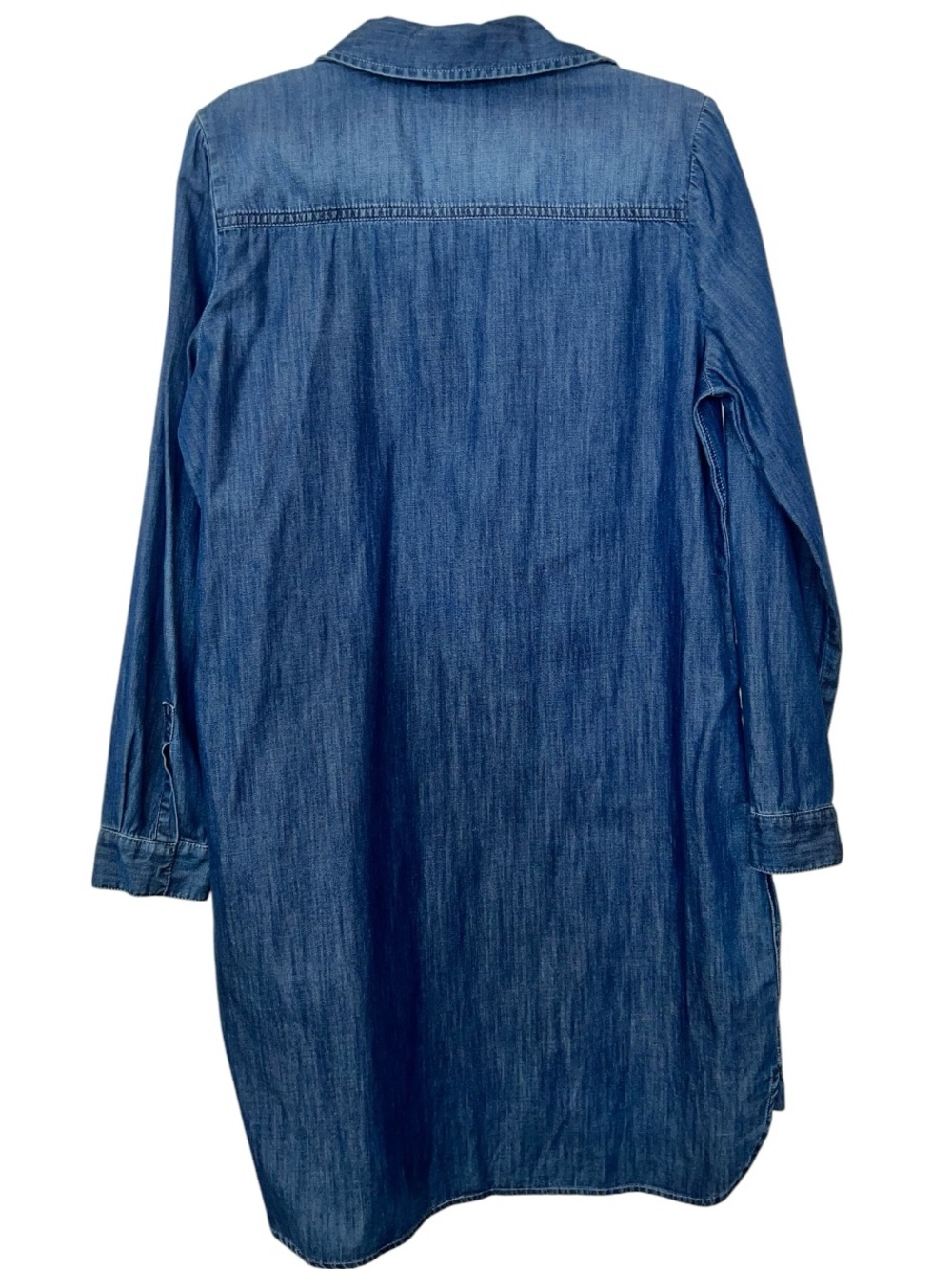 White House Black Market Denim Shirt Dress Size 12 Medium Wash Pockets NWT - Picture 2 of 10